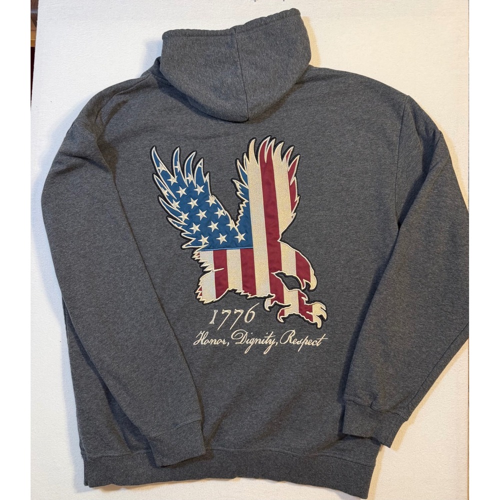 Buck Wear Mens XXL Hoodie Grey American Flag Eagle 1776 Honor Dignity Respect